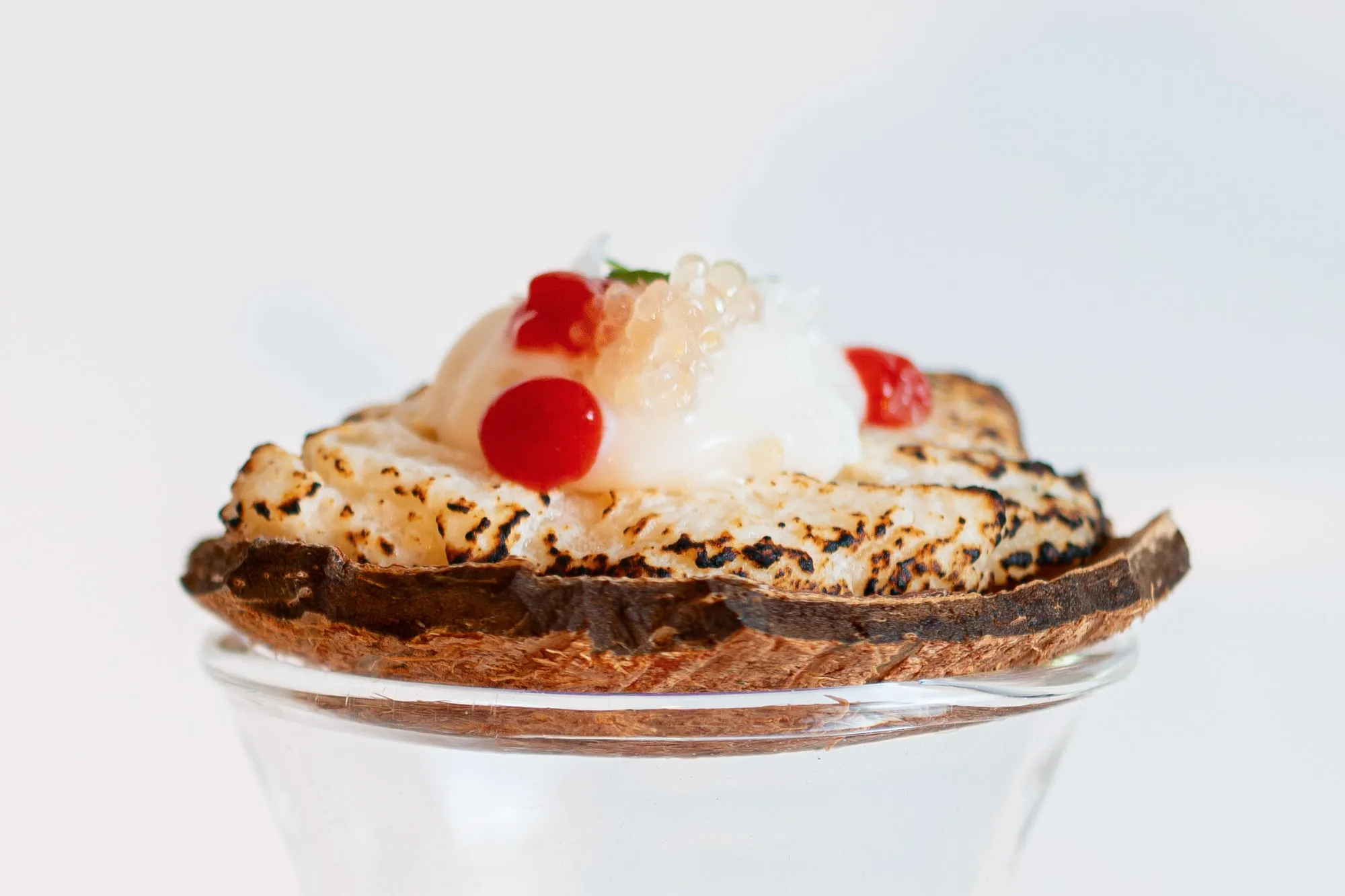 The finished coconut bite, garnished and ready to cap the glass