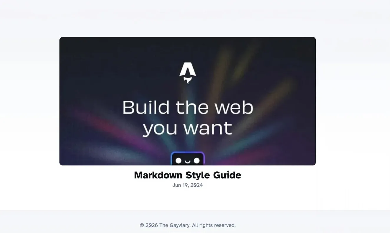 An early build of the site still showing Astro's default "Markdown Style Guide" demo post